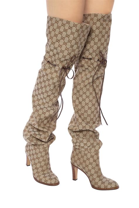 gucci comabt boot|Gucci print thigh high boots.